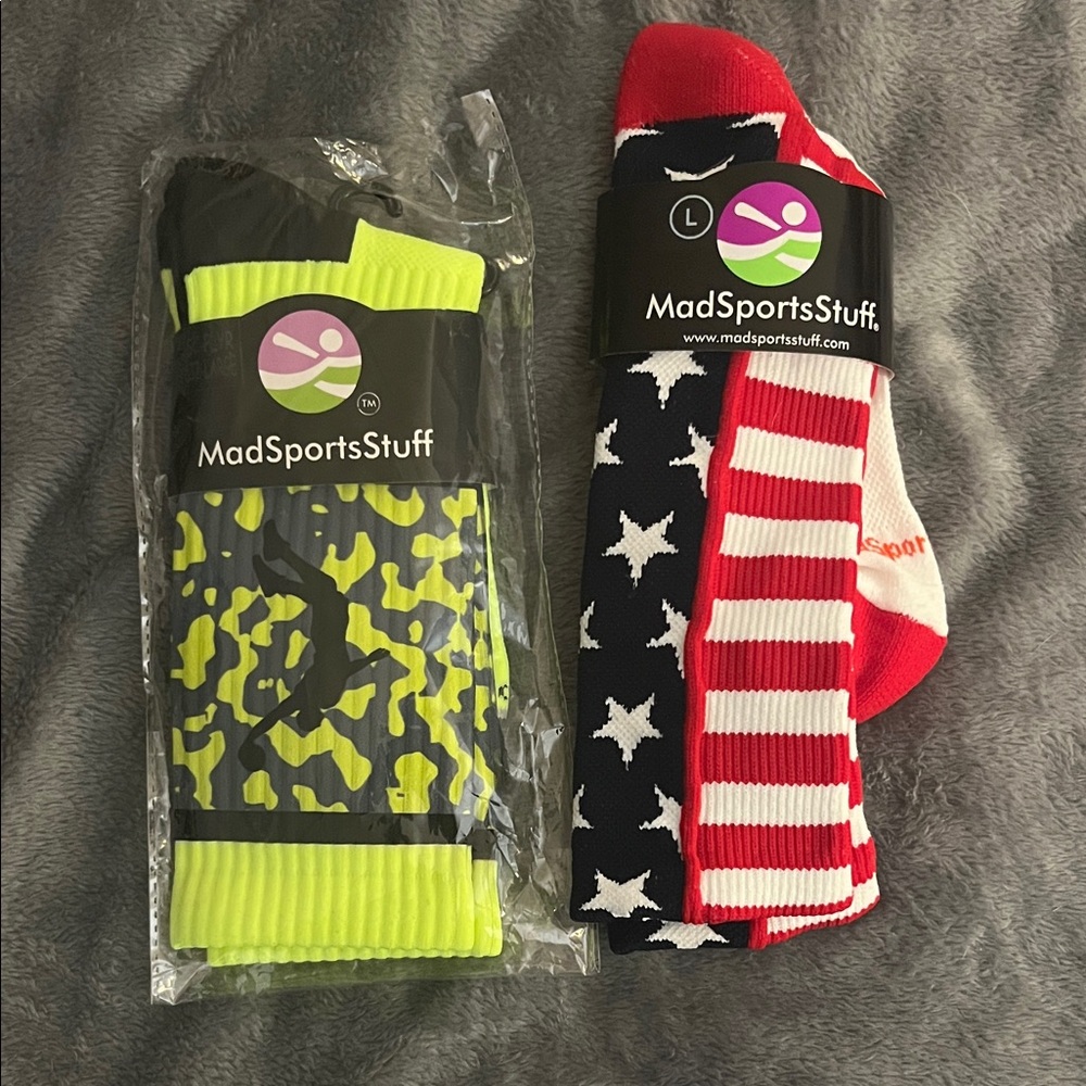 Boy’s large Athletic Socks - Neon Green and Red